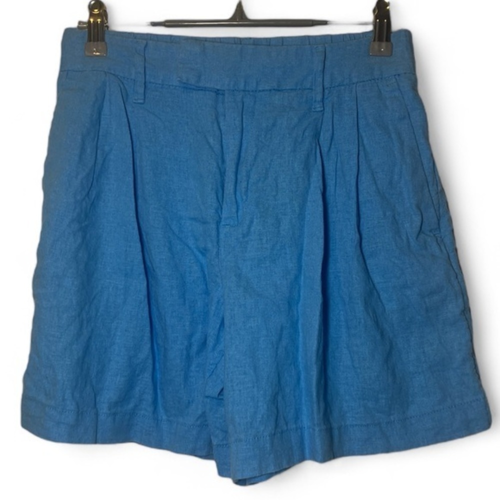 a new day Women Size 2‎ 5.5" Inseam Blue Linen Blend Mid-Rise Pull On Shorts